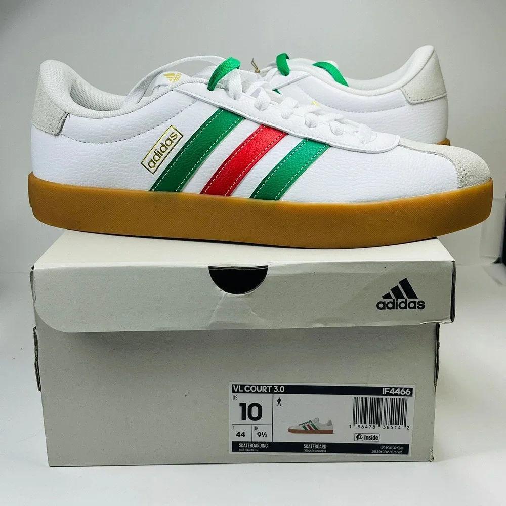Adidas VL Court 3.0 Skateboarding Mens 10 White Green Red IF4466 Sneakers